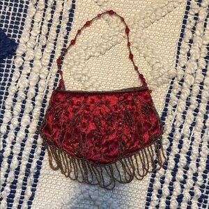 Vintage Red Beaded evening purse.